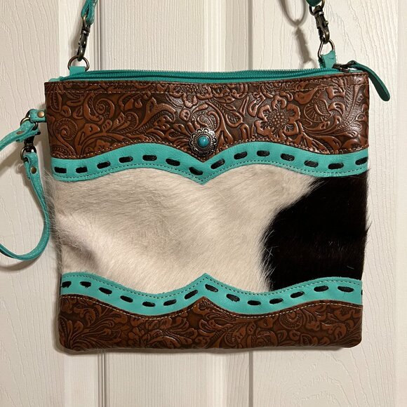 MYRA BAG HAND-TOOLED LEATHER AND HAIRON PURSE - Picture 1 of 6